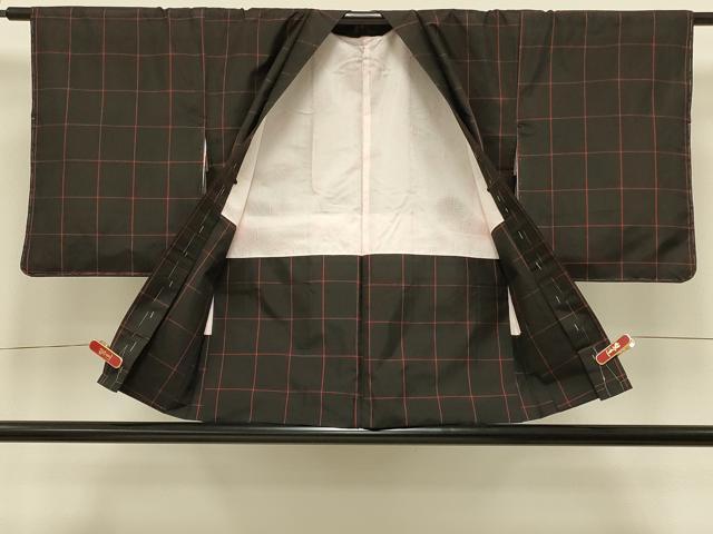 平和屋着物＃羽織　紬地　格子　正絹　逸品　未使用　CABI6288in