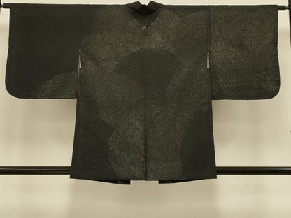平和屋着物＃羽織　寿光織　菊づくし　黒地　銀糸　正絹　逸品　CABI6289in