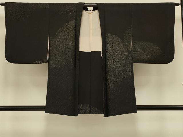 平和屋着物＃羽織　寿光織　菊づくし　黒地　銀糸　正絹　逸品　CABI6289in