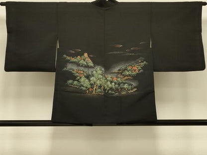 平和屋着物＃羽織　寿光織　人物風景文　黒地　金銀糸　正絹　逸品　CABI6291in