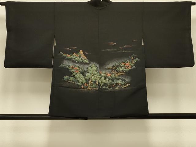 平和屋着物＃羽織　寿光織　人物風景文　黒地　金銀糸　正絹　逸品　CABI6291in