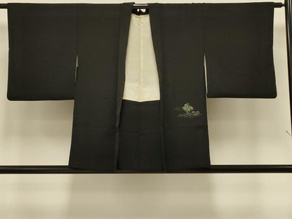 平和屋着物＃羽織　寿光織　人物風景文　黒地　金銀糸　正絹　逸品　CABI6291in