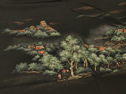 平和屋着物＃羽織　寿光織　人物風景文　黒地　金銀糸　正絹　逸品　CABI6291in