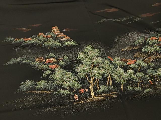 平和屋着物＃羽織　寿光織　人物風景文　黒地　金銀糸　正絹　逸品　CABI6291in