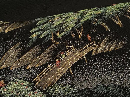 平和屋着物＃羽織　寿光織　人物風景文　黒地　金銀糸　正絹　逸品　CABI6291in