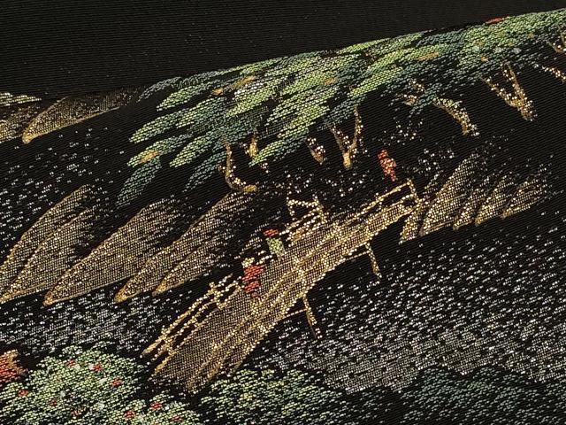 平和屋着物＃羽織　寿光織　人物風景文　黒地　金銀糸　正絹　逸品　CABI6291in