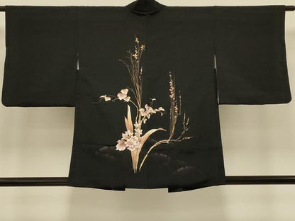 平和屋着物＃羽織　枝花文　黒地　金彩　正絹　逸品　CABI6295in