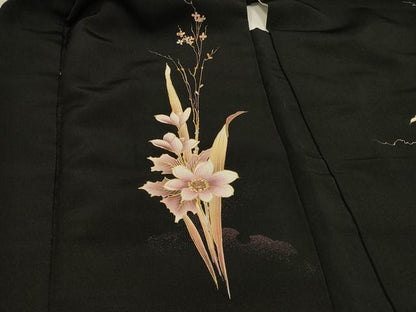 平和屋着物＃羽織　枝花文　黒地　金彩　正絹　逸品　CABI6295in