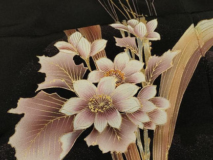 平和屋着物＃羽織　枝花文　黒地　金彩　正絹　逸品　CABI6295in