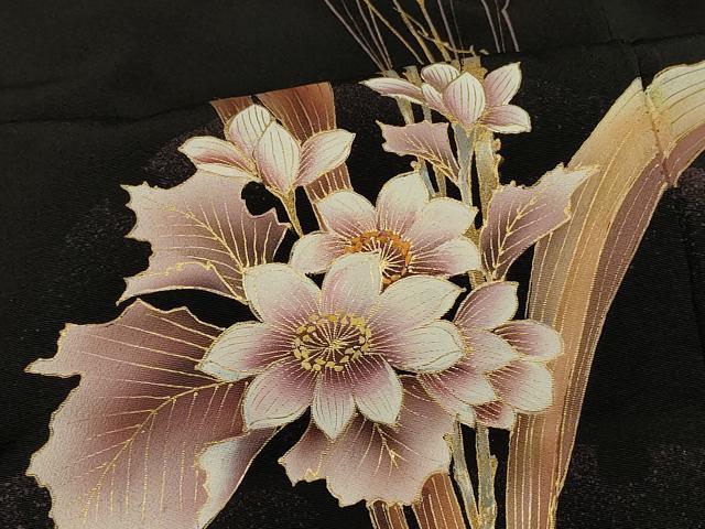平和屋着物＃羽織　枝花文　黒地　金彩　正絹　逸品　CABI6295in