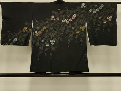 平和屋着物＃羽織　寿光織　枝垂れ花文　黒地　金糸　正絹　逸品　CABI6306in