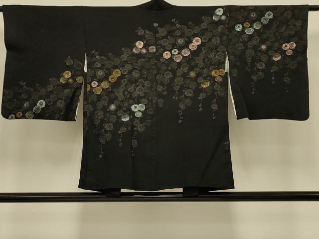 平和屋着物＃羽織　寿光織　枝垂れ花文　黒地　金糸　正絹　逸品　CABI6306in