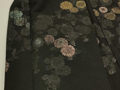 平和屋着物＃羽織　寿光織　枝垂れ花文　黒地　金糸　正絹　逸品　CABI6306in