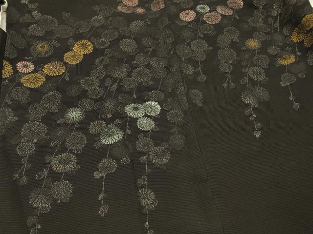 平和屋着物＃羽織　寿光織　枝垂れ花文　黒地　金糸　正絹　逸品　CABI6306in
