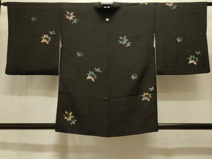 平和屋着物＃羽織　寿光織　楓　黒地　金銀糸　正絹　逸品　CABI6313in