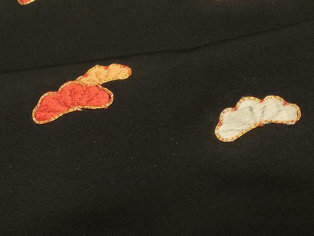 平和屋着物＃羽織　駒刺繍　総刺繍　松葉文　黒地　金糸　正絹　逸品　未使用　CABI6325in