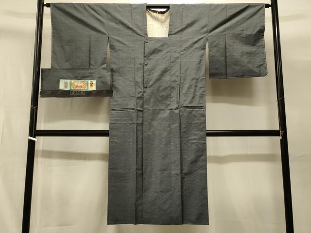 平和屋着物＃本場大島紬　道行コート　菱文　証紙付き　ロング丈　正絹　逸品　未使用　CABI6327in