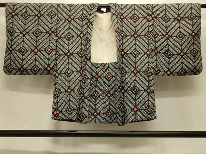 平和屋着物＃羽織　総絞り　菱文　黒地　正絹　逸品　CABI6330in