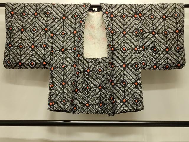 平和屋着物＃羽織　総絞り　菱文　黒地　正絹　逸品　CABI6330in