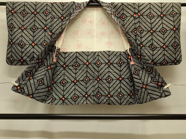 平和屋着物＃羽織　総絞り　菱文　黒地　正絹　逸品　CABI6330in