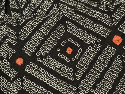 平和屋着物＃羽織　総絞り　菱文　黒地　正絹　逸品　CABI6330in