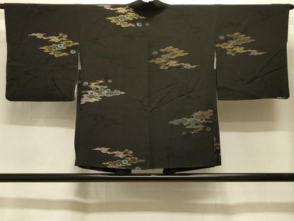 平和屋着物＃羽織　寿光織　霞吉祥花文　黒地　金糸　正絹　逸品　CABI6332in