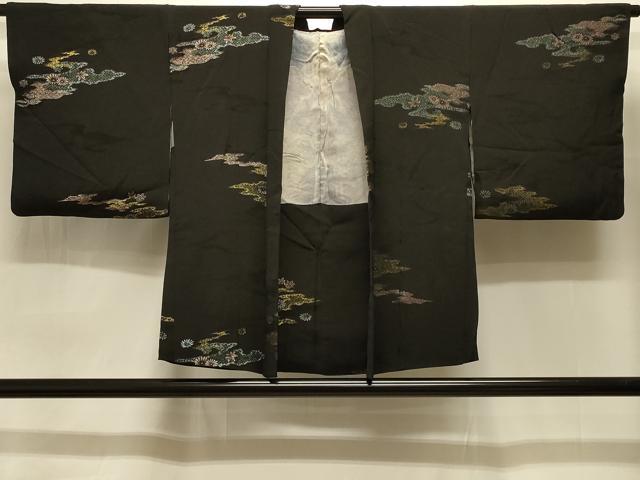 平和屋着物＃羽織　寿光織　霞吉祥花文　黒地　金糸　正絹　逸品　CABI6332in