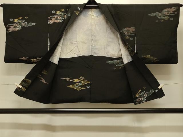 平和屋着物＃羽織　寿光織　霞吉祥花文　黒地　金糸　正絹　逸品　CABI6332in
