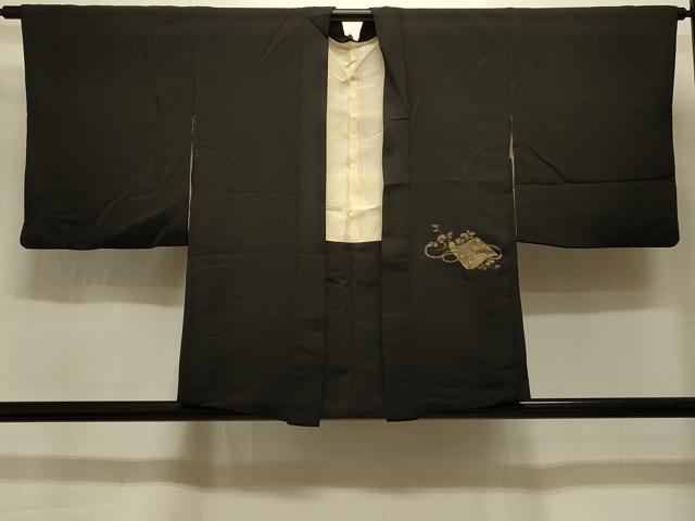 平和屋着物＃羽織　寿光織　絵巻枝花文　黒地　金銀糸　正絹　逸品　CABI6335in