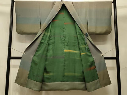 平和屋着物＃道中着　横段文　ロング丈　正絹　逸品　CABI6344in