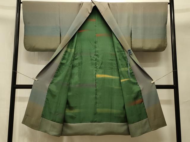 平和屋着物＃道中着　横段文　ロング丈　正絹　逸品　CABI6344in