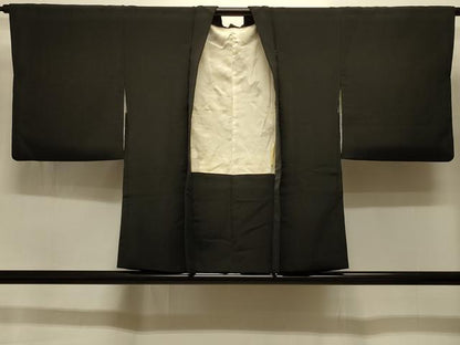 平和屋着物＃羽織　寿光織　枝梅文　黒地　金銀糸　正絹　逸品　CABI6348in