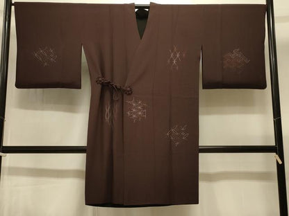 平和屋着物＃道中着　リバーシブル　総刺繍　刺し子　吉祥文　黒地　ロング丈　正絹　逸品　CABI6350in