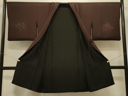 平和屋着物＃道中着　リバーシブル　総刺繍　刺し子　吉祥文　黒地　ロング丈　正絹　逸品　CABI6350in