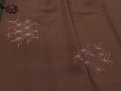 平和屋着物＃道中着　リバーシブル　総刺繍　刺し子　吉祥文　黒地　ロング丈　正絹　逸品　CABI6350in