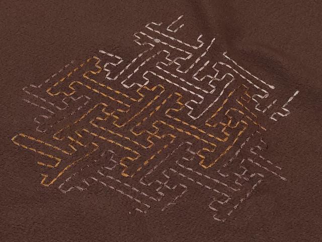 平和屋着物＃道中着　リバーシブル　総刺繍　刺し子　吉祥文　黒地　ロング丈　正絹　逸品　CABI6350in