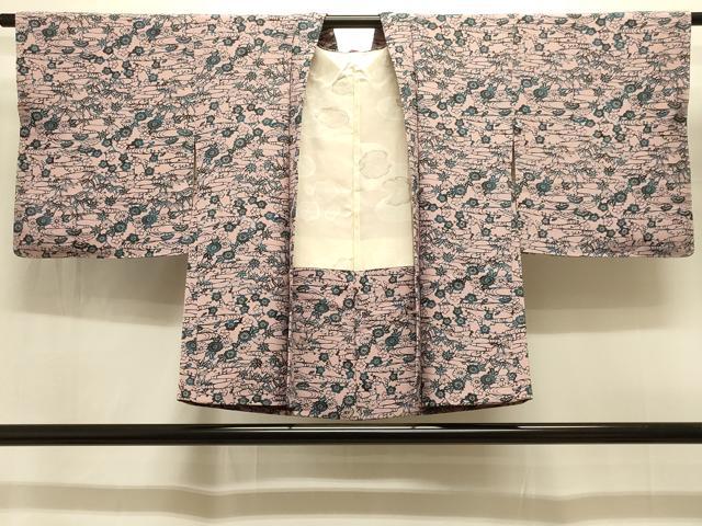 平和屋着物＃羽織　型染め　流水草花文　正絹　逸品　未使用　CABI6352in