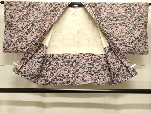 平和屋着物＃羽織　型染め　流水草花文　正絹　逸品　未使用　CABI6352in