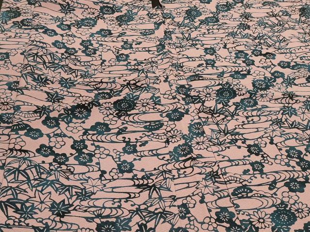 平和屋着物＃羽織　型染め　流水草花文　正絹　逸品　未使用　CABI6352in
