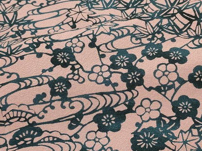 平和屋着物＃羽織　型染め　流水草花文　正絹　逸品　未使用　CABI6352in