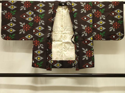 平和屋着物＃羽織　久留米絣　花菱文　黒地　綿　逸品　CABI6358in