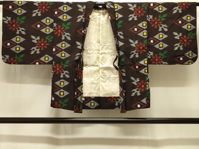 平和屋着物＃羽織　久留米絣　花菱文　黒地　綿　逸品　CABI6358in