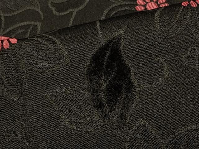 平和屋着物＃道行コート　単衣　花唐草文　黒地　ロング丈　正絹　逸品　CABI6359in