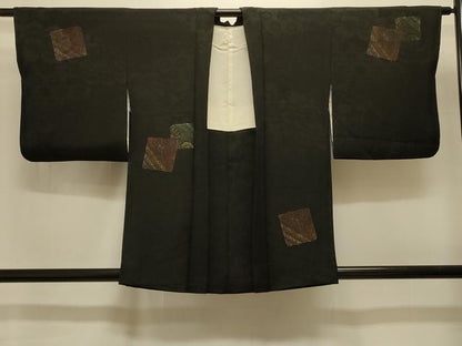 平和屋着物＃羽織　色紙重ね草花文　黒地　金銀彩　正絹　逸品　CABI6362in