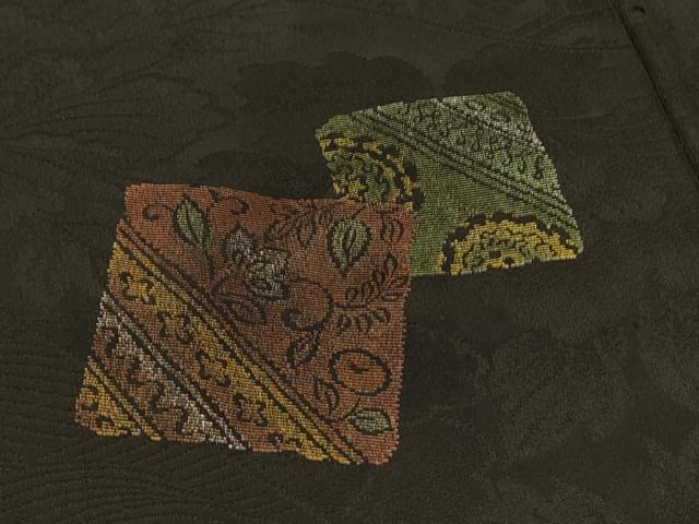 平和屋着物＃羽織　色紙重ね草花文　黒地　金銀彩　正絹　逸品　CABI6362in