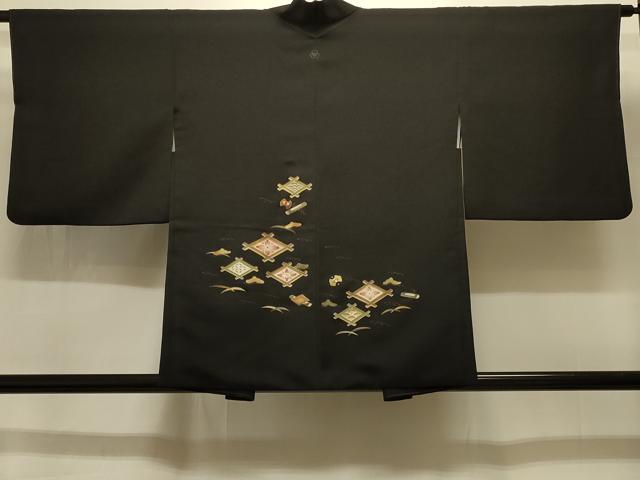 平和屋着物＃羽織　吉祥菱花文　黒地　金彩　正絹　逸品　CABI6366in