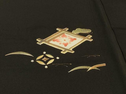 平和屋着物＃羽織　吉祥菱花文　黒地　金彩　正絹　逸品　CABI6366in