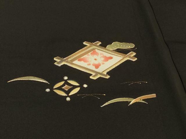 平和屋着物＃羽織　吉祥菱花文　黒地　金彩　正絹　逸品　CABI6366in