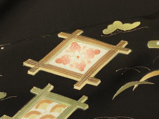 平和屋着物＃羽織　吉祥菱花文　黒地　金彩　正絹　逸品　CABI6366in