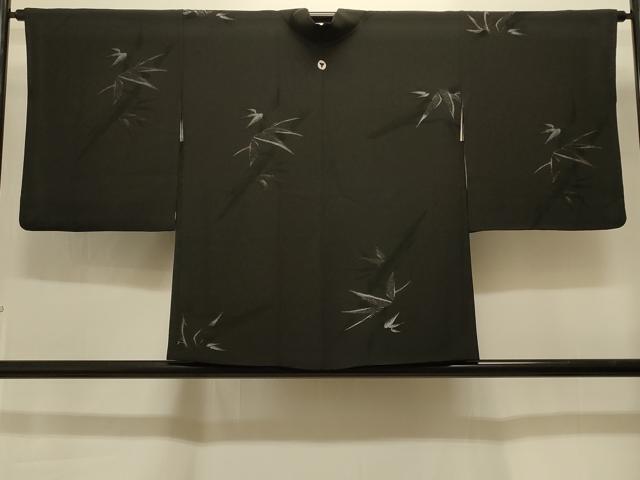 平和屋着物＃羽織　寿光織　笹竹文　黒地　銀糸　正絹　逸品　CABI6372in